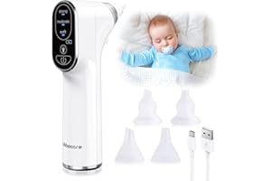 BUBBACARE Baby Nasensauger, Nasensauger Baby Elektrisch mit LED-Lampe, 4 wiederverwendbare Silikon-Rotzsaugerdüsen & 3 Saugstufen für Neugeborene, Kleinkinder und Kleinkinder