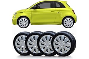 SOLIP car 14 inch wheel trims, Hub caps, Set of 4 Fiat 500 wheel trims, Silver/Black Full Set (4fss)