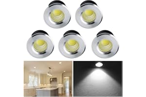 AUDOR Mini Small Recessed Spotlight 5Pcs, 3W LED Ceiling Spotlight Mini Recessed LED Downlight Aluminum Spot LED Set with Transformer Cool White for Cabinet/Cupboard/Kitchen/Living Room