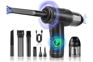 BSTECIAR Soplador de Aire y Mini Aspirador 2 en 1, Soplador de Polvo Eléctrico Potente 3 Velocidades 81 000 RPM con LED, Aspirador Soplador de Mano para PC, Coche, Oficina, Sofá (Negro)