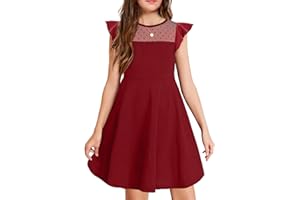 Arshiner Girls Dress Summer Ruffle Sleeve Mesh A Line Casual Party Dresses with Pockets 6-13 Years