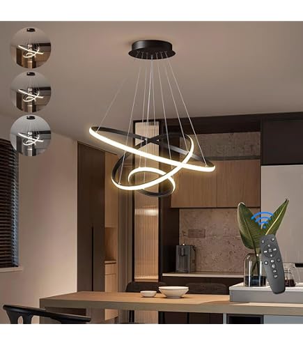 Lichtsse LED Pendelleuchte 85W, 5950 Lumen – 3 Ringe (40+60+80 Cm), Höhenverstellbar, Dimmbar, Für Wohnzimmer & Esszimmer