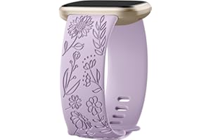 Oielai Sunflower Engraved Strap Compatible with Fitbit Versa 3/Fitbit Versa 4/Fitbit Sense/Fitbit Sense 2 Strap Women, Soft Sport Silicone Replacement Strap for Versa 3/Versa 4/Sense 2/Sense