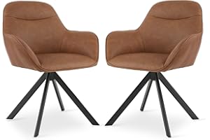 Goeurvant Swivel Dining Chairs Set of 2 PU Leather Armchair for Living Room Upholstered Kitchen Chairs, Brown