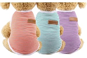 KUTKUT Set of 3 Pcs Striped T-Shirt Clothes for Small Dogs & Cats, Stretchy Summer Cotton Vest Doggy Tee Tank Top Cavalier King, French Bulldog, Pug (Size: 2XL, Chest: 55cm, Length: 45cm)