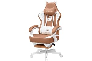 GTPLAYER Söt spelstol, gamingstol, ergonomisk kontorsstol, gamerstol med kattöron, minnesskum och fotstöd, 150 kg, konstläder