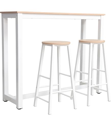 Set Tavolo Bar E 2 Sgabelli Moderni In Acciaio E MDF Nero | Design Salvaspazio Per Casa O Pub