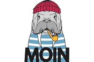 MICHAEL & RENE PFLÜGER BARMSTEDT ❤️ Auto Aufkleber Moin Walross mit Pfeiffe Mütze ❤️ 10 cm ❤️ Premium Sticker Nordsee Ostsee Küste Meer Strand Gruß Spruch Urlaub Hamburg Sylt Rügen Föhr Büsum Norderney Motorrad Bus