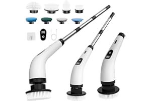 SINZUX Electric Spin Scrubber, Electric Cleaning Brush with 8 Replaceable Brush Heads, Electric Scrubbing Brush with LED Display and Adjustable Extension Handle for Bathroom Kitchen Car