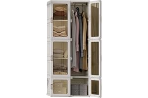 Dripex Portable Wardrobe Closet Storage Organizer Transparent Door Panels,Suitable for Living Room, Bedroom,Plastic Wardrobe with Magnetic Door and Easy Assembly
