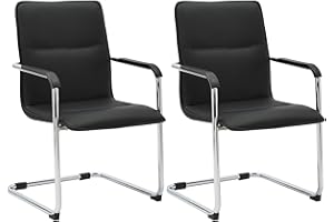CLP Freischwinger Stühle 2er Set mit Armlehnen Seattle, Moderne Esszimmerstühle gepolstert mit Kunstlederbezügen, Gestelle in Chromoptik, Farbe:schwarz