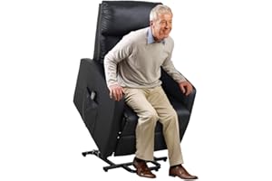 BAKAJI Poltrona Alzapersona Elettrica Motorizzata Reclinabile in Similpelle Ecopelle Con Tasca Porta telecomando Per Anziani e Persone Disabili (Nero)