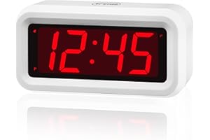 ‎KWANWA KWANWA Digitaler Wecker, LED Uhr Batteriebetrieben Tischuhr mit 3 Einstellbarer Helligkeit/Snooze/Ohne Ticken/12/24Hr 1,2'' Rote Digital Display Gut Lesbares Tragbarer Reisewecker weiß Wanduhr