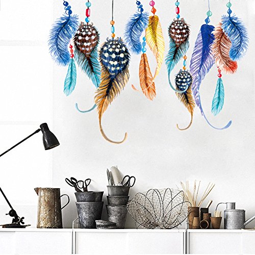 Reefa Tableau Mural Sticker Mural Autocollant Plumes Multicolore salon salle de bain cuisine chambre adulte