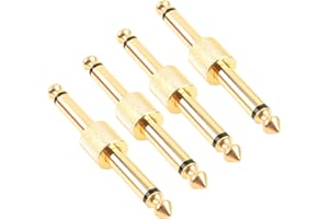 Devinal Lot de 4 coupleurs de pédale d'effets pour guitare professionnels TS de 6,35 mm - Type droit - Planté or