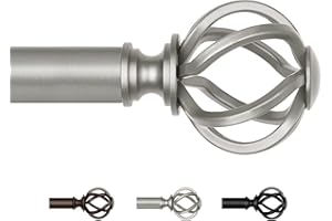 USFOOK Antique Silver Curtain Poles for Eyelet Curtains, 22 mm Voile Curtain Pole 80 to 218 cm, Metal Extendable Curtain Rods with Twisted Cage Finials