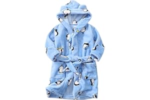 COLORFUL HOME TOOL Colorful Kinder Cartoon Bademantel mit Kapuze Nachtwäsche, Baby Kleinkind Nachthemd Flanell Pyjamas Verdicken Plüsch Handtuch für Jungen Mädchen 1-8 Jahre alt (Pinguin, 3-4 Years)