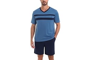 Nieery Pyjama Court Homme Coton pour l'été L'ensemble Comprend Un Pyjama à Manches Courtes Short Pyjama Homme avec col V idéal pour la Nuit T-Shirt et Pantalon de Pyjama Assortis en Deux pièces