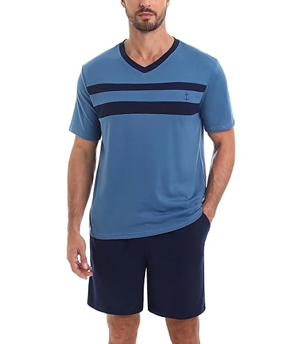 Schlafanzug Herren Kurz - Weicher Pyjama Mit Taschen, Atmungsaktiv, Lässiger 2-teiler