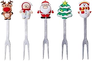 Binnan 5 Pezzi Forchetta di Frutta di Natale,Cucchiai da caffè Natale Riutilizzabili,Ecologiche,Cene,Dessert,Cibo,Posate,Compleanno,Festival,Decorazione per Torte ECC