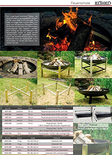Köhko Designer-Feuerschale Ø 80 cm + 2 Griffen mit Ständer (Höhe 60 cm) aus Edelstahl und lackierten Eisenstreben 42020-41002 - 8