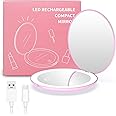 wobsion Compact Magnifying Mirror,Rechargeable 1x/10x Magnification Travel Mirror with Light,Small Makeup Mirror,Pocket Mirror for Purse,Handbag,Handheld 2-Sided Mirror,Dimmable,Gifts for Girls,Pink