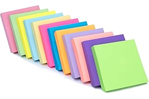 REAEONAT Sticky Notes, 12 Pack Stick Note Pad 12 Assorted Color Self Sticky Memo Pads for Office, School and Home Uses (Square Shape)