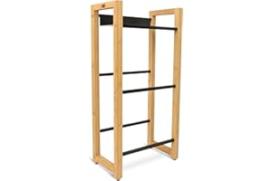 ‎HOLZ4HOME holz4home® Getränkekistenregal aus Bambus inkl. Edelstahlablage 3 Kisten I 56x32x112 cm I Massives Getränkeregal Metallstreben I Farbe: Schwarz I Kistenregal Weinregal für Keller