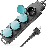 deleyCON Outdoor Power Strip 4 Outlets IP44 with 1.4 m Cable &ndash; Multiple Base for Outdoor 4 x Connections with Lid &ndash; Ideal for