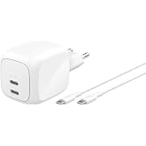 Belkin BoostCharge Pro 2 Portlu USB-C Şarj Cihazı 67 W, hızlı şarj | 2 m USB-C kablo, USB-C portuna sahip &ccedil;ift portlu GaN, Ma