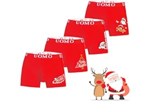 TRENDY BOY Lot de 4 Boxers de Noël pour Garçons – Caleçons en Coton Doux, sous-vêtements Rouges de Fête