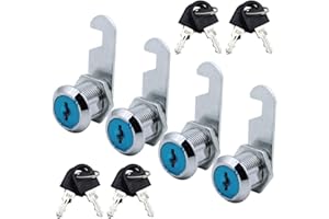 JaneYi (4 Pieces) Security Cam Locks 20mm Mailbox Lock Replacements Zinc Alloy Chrome Plated Cam Cabinet Lock with Keys - for Locker Drawer Cupboard Toolbox Letter Box