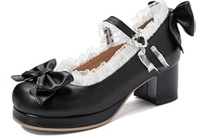 KISSASA Womens Cute Platform Shoes Chunky Mary Jane Heels Bow Court Shoes