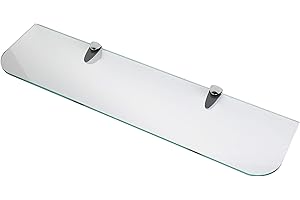 BSM Marketing - Mensole in vetro temperato spesso 6 mm, con angoli curvi e grandi mensole con finitura cromata, supporto da 600 mm e 500 mm, colore: nero, 1 ripiano., 600mm x 150mm