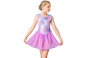 boruizhen Girls Ballet Dress Sparkle Sleeveless Gymnastics Leotards with Skirt Gradient Color Dance Outfit for Kids 3-12 Years Purple