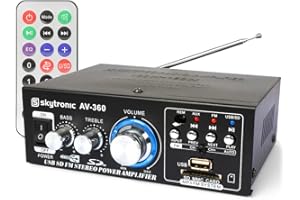 Skytronic AV-360 Amplifier MP3 USB FM Radio with Remote for Home Audio Hi-Fi Stereo Systems 2x40 Watts