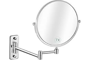 GothicBride Espejo cosmético con 1 x 7 aumentos Doble Cara Espejo de Afeitar, Giratorio 360° para Cuarto de baño, Estudio cosmético, SPA Hotel, diámetro de 20 cm