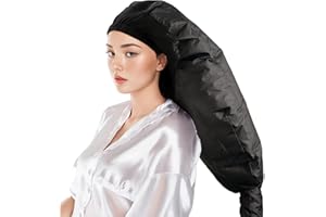 HANORLD Hair Dryer Attachment Long Bonnet Hood Dryer with Headband, Reduces Heat Around Ears and Neck, Use for Hair Styling, Hair Drying, Curling and Deep Conditioning, Black