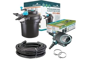 AllPondSolutions Pressurised Koi Fish Pond Filter Complete Kit with Pond Pump and UV Steriliser Light All in one - Ponds Up to 8000 litres - PFC-8000-KIT Black