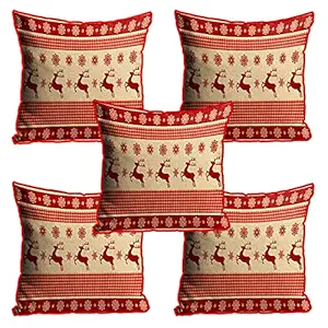 DreamVio Jute Exclusive Merry Christmas Decorative Throw/Pillow Covers, Cushion Covers for Gifting, Living Room, Bed Room, Sofa,Chairs Pack/Set of 5 (Multicolour, Size 16 x 16 Inches)