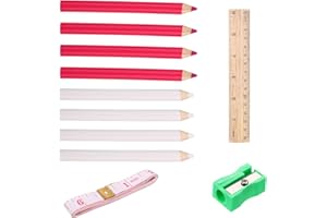 SINBANA 8pcs Fabric Pencils for Sewing, White & Pink Water Soluble Fabric Maker Washable Tailors Chalk Pen Marking Tracing Tools with Sharpener Ruler & Soft Measure for Dressmakers Quilting Crafts Supplies