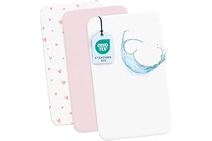 Dreamzie Lot de 2 Drap Housse Cododo + 1 Protege Matelas Impermeable Enfant - 50x83 cm - 100% Coton pour Berceaux, Matelas Cododo - Motif Heart