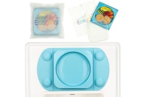 EasyMat MiniMax Silicone Baby Weaning Suction Open Bowl Plate by EasyTots | Strongest 5-Point Suction Feeding Mat with Lid and Carry Case for High Chair Feeding and Travel (Teal)