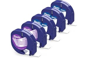 Aken - Cinta de Etiquetas Compatible para Dymo Letratag Cinta Plastico 12mm x 4m Negro sobre Blanco, Transparente, Compatible para Dymo Letratag LT-100H LT-100T LT-110T XR