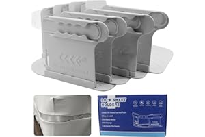 CLNYRWCB Bed Sheet Holder, Heavy Duty Bed Sheet Fasteners with Lock Strap-Keep Sheets Firm & Tight, Sheet Holders for Corners-Fits Mattress (15cm-30cm), Large Size Bed Fitted Sheet Clips (Light Gray)
