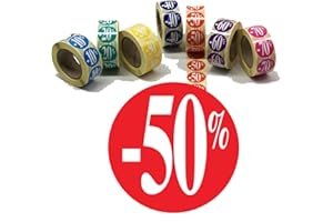 Affichesstore 30244 - Rouleau de 500 Étiquettes Autocollantes - Ø 25mm - Adhésives - Brillantes - Stickers -50% Rouge pour Remise/Promotion/Soldes