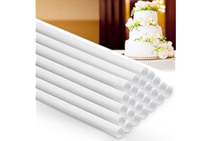 MSKS White Tiered Cake Dowel Rods Easy Cut Plastic Stand Sticks Support Stacking Dowels Straws for Birthday Party (24PCS, Round Rods)