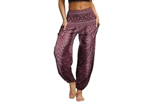 Nuofengkudu Damen Hippie Haremshosen mit Taschen Yogahosen