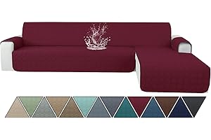 Ystyle Fundas para Sofa Chaise Longue 3 Plazas Impermeable, Fundas Sofa Chaise Longue Izquierda/Derecha Universal Reversible, Protector de Muebles Antideslizante y Antimanchas, Rojo Vino