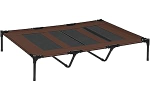 PawHut Lettino per Cani di Taglia XX-Grande Fino a 50kg max Rialzato con Borsa da Viaggio e Piedini Antiscivolo, Brandina per Cani e Gatti in Metallo e Tessuto Oxford, 122x92x23 cm, Marrone